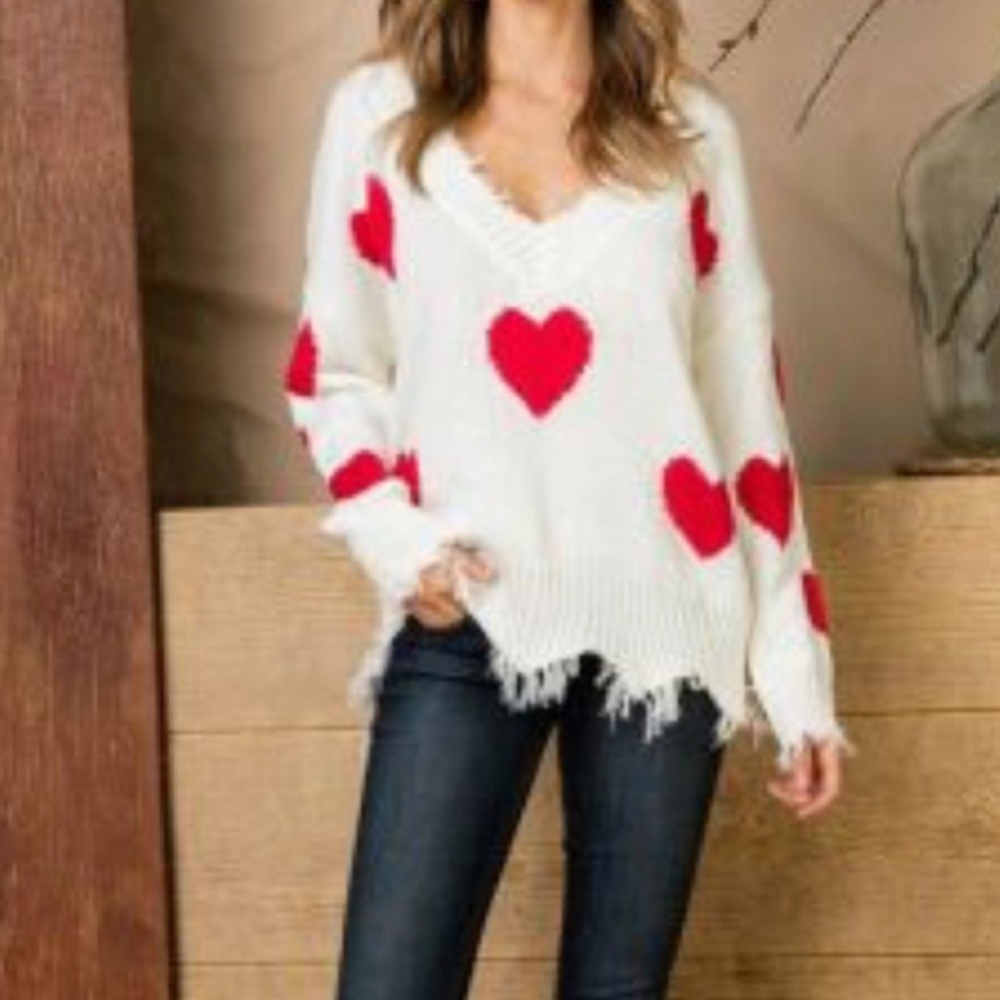 Heart distressed sweater